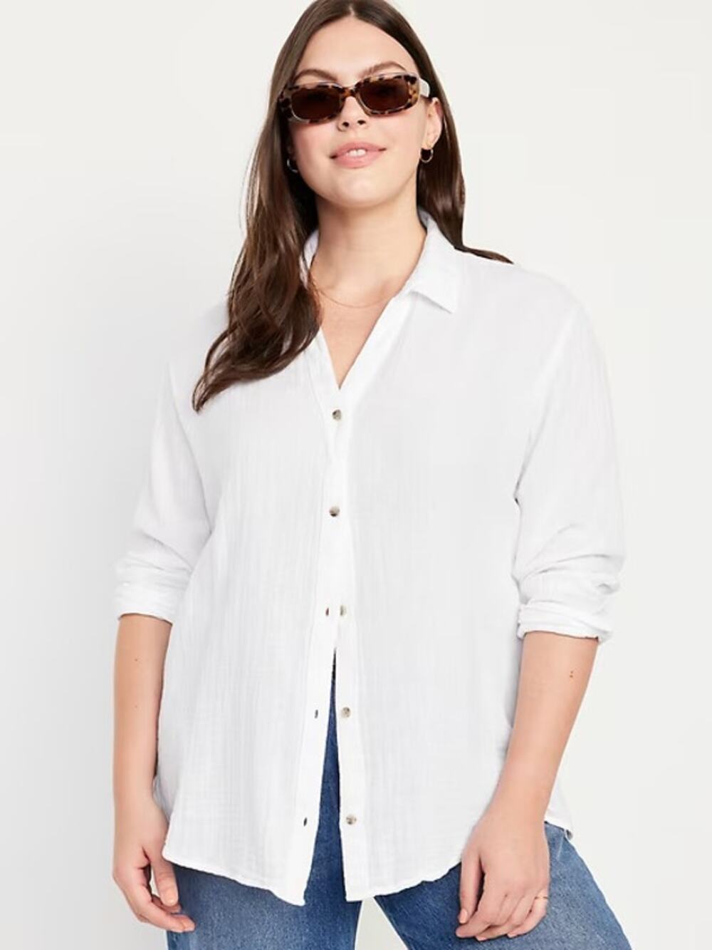 Old Navy White Crinkle Gauze Cotton Button Down Blouse Sz.4X NWT